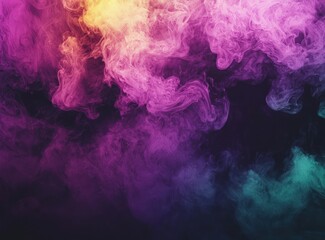 Poster - Swirling violet and green inks on black with pink and yellow smoke explosion.