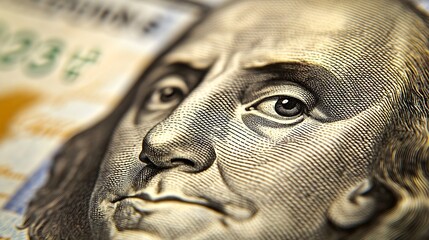 Aufkleber - High resolution macro image of Benjamin Franklin on the one hundred US Dollar bill Close up : Generative AI