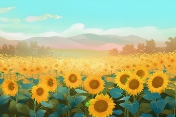 Wall Mural - sunflower field in the morning