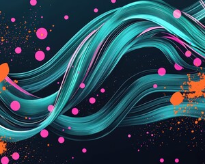 Aufkleber - Flowing teal and pink on navy, highlighted by vibrant orange splashes.