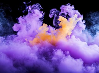 Poster - Black canvas with floating ink clouds and purple-yellow smoke, creating a vibrant abstract scene.
