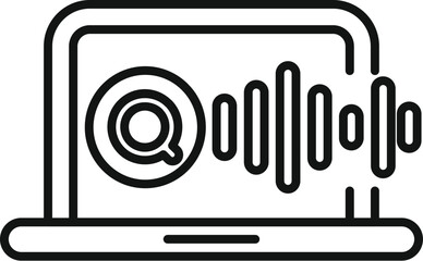 Poster - laptop displaying voice search with sound wave icon, representing the concept of voice activated sea