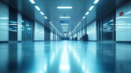 Poster - Empty airport terminal due to coronavirus pandemic and suspended airline flights Empty airport terminal Mechanical corridor without people : Generative AI