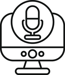 Fototapete - Line art vector icon of a desktop computer displaying a microphone, representing voice search and voice command technology