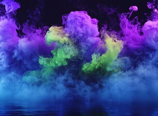 Poster - Smoky abstract design with ascending smoke patterns in blue and green.