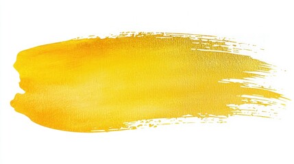 Poster - Luminous yellow watercolor brush stroke, white background, gold painted.