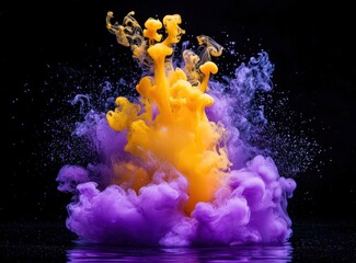 Poster - Vibrant ink clouds and smoke in purple and yellow hues explode against a black backdrop.