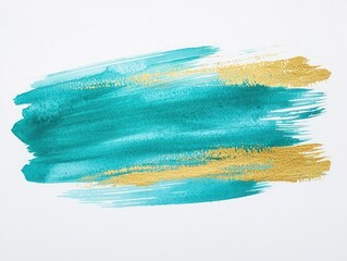 Poster - Elegant teal watercolor on a white surface, framed in gold.