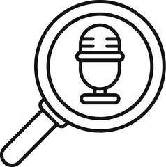 Poster - Magnifying glass is focusing on a podcast microphone icon, representing the search for audio content