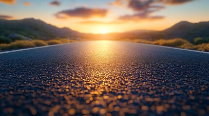 Poster - Sunset or sun Rising Above Asphalt Country Road In Sunny evening or Morning Open empty Road In Summer Or Autumn Season Concept of beautiful travel : Generative AI
