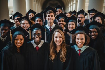 Smiling portrait of a group of diverse graduates