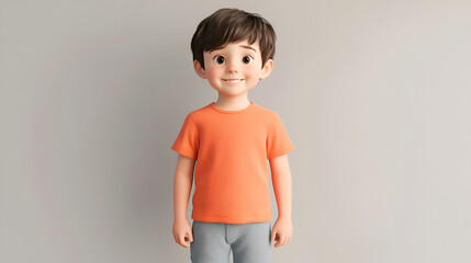 Wall Mural - Smiling Cartoon Boy Wearing an Orange T-Shirt - Perfect for Children's Products