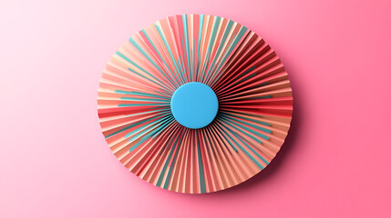 Wall Mural - Abstract Geometric Fan with Blue Circle on Pink Background - Perfect for Minimalist Design Projects