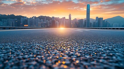 Aufkleber - asphalt road square and bridge with modern city buildings scenery at sunset car advertising backgrou