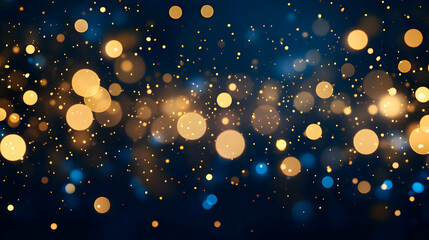 Canvas Print - Abstract festive background with sparkling golden and blue bokeh on dark blue background.