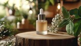 natural cosmetic cream  serum skincare blank bottle packaging wood  bio organic product beauty and spa concept : Generative AI