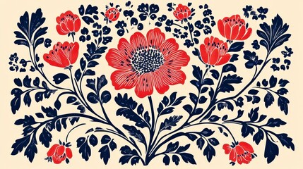 Poster - Authentic Polish Highlander Folk Art with Floral and Geometric Patterns