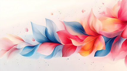 Sticker - Abstract Watercolor Floral Background with Delicate Blue, Pink, and Orange Petals.