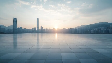Leinwandbilder - Empty square floor and city skyline with mountain scenery in Shenzhen : Generative AI