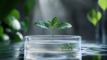 Aufkleber - Gotu kula decorated in petri dish and transparent podium with blank space in laboratory background for plants advertising  top view : Generative AI