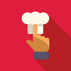 Poster - Hand with index finger extended is pointing a chef hat in a online cooking course choice concept