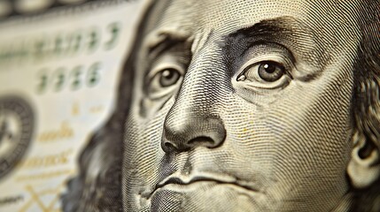Aufkleber - High resolution macro image of Benjamin Franklin on the one hundred US Dollar bill Close up : Generative AI