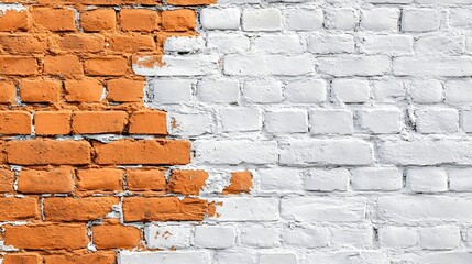 Leinwandbilder - A white brick and orange brick wall A white painted old brick wall background : Generative AI