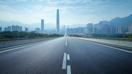 Aufkleber - asphalt highway and viaduct with city skyline in shenzhen guangdong province china : generative ai