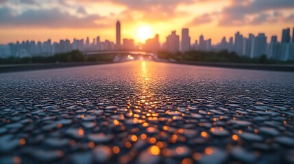 Aufkleber - asphalt road square and bridge with modern city buildings scenery at sunset car advertising backgrou