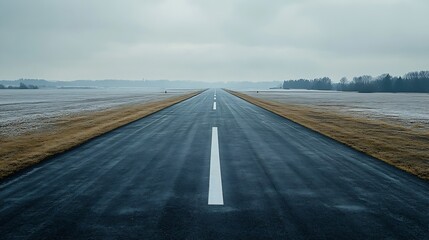 Poster - straight asphalt road in rural landscape  empty runway : Generative AI