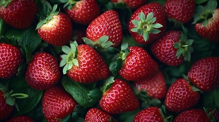 Poster - Fresh strawberries from above filling the frame : Generative AI