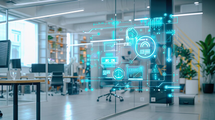 Poster - modern office communications network management system visualization through virtual display of icon
