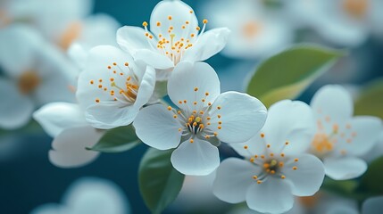 Poster - prunus cerasus flowering tree flowers group of beautiful white petals tart dwarf cherry flowers in b