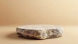 © Generative AI - Natural Rock stone pedestal Podium on beige background Template for mockup banner front view stand stage for natural skin care and cosmetic design concept : Generative AI