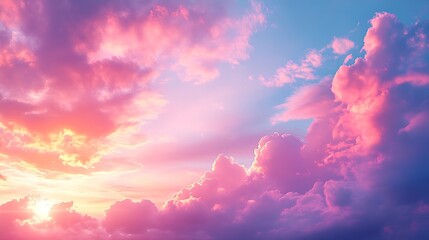 Aufkleber - Evening sky Sunset Summer sky clouds with colorful Pink Orange Romantic sunlight and wide panoramic backgrounds on banner : Generative AI