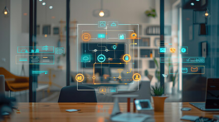 modern office communications network management system visualization through virtual display of icons, networking technology 