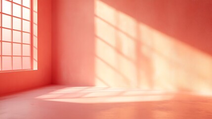 Poster - Empty room wall painted in peach color Minimalistic abstract apricot background for product presentation Color of the year 2024 Peach Fuzz : Generative AI