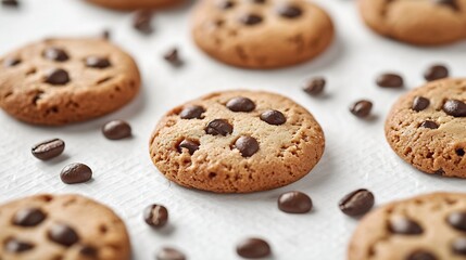 Aufkleber - Coffee bean cookies on a patterned white background : Generative AI