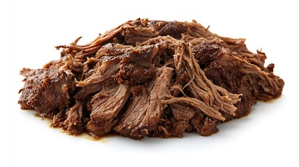 Aufkleber - Slow Cooked Pulled Beef Traditional meat rubbed with spices and smoked in a Texas smoker Isolated on white background : Generative AI