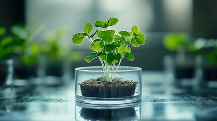 Aufkleber - Gotu kula decorated in petri dish and transparent podium with blank space in laboratory background for plants advertising  top view : Generative AI
