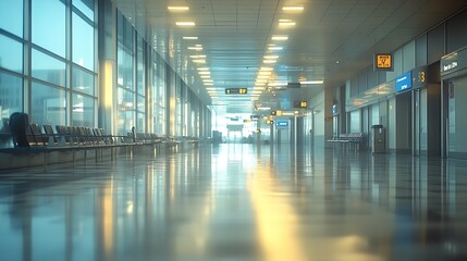 Poster - Empty airport terminal due to coronavirus pandemic and suspended airline flights Empty airport terminal Mechanical corridor without people : Generative AI