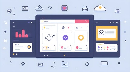 Wall Mural - a flat design of a smart home dashboard with uniform line thickness and colors