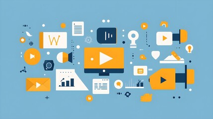 Wall Mural - flat design of a digital marketing ad with consistent iconography and typography