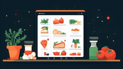 Wall Mural - flat design of a recipe app with clearly organized ingredients and steps