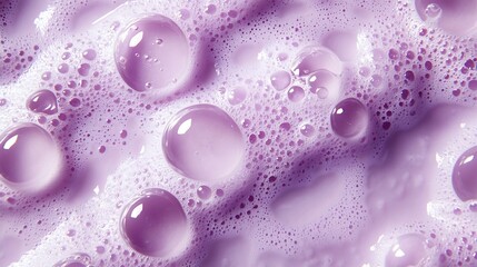 Poster - Foam swatch on a lilac background Soapy liquid texture with bubbles Natural sunshine and shadows Skin care cleansing cosmetic in top view : Generative AI