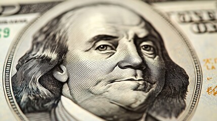Aufkleber - High resolution macro image of Benjamin Franklin on the one hundred US Dollar bill Close up : Generative AI