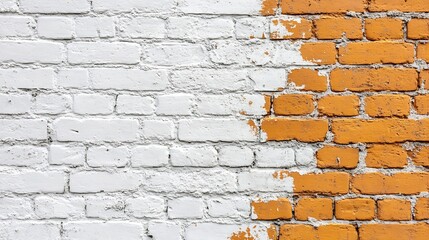 Leinwandbilder - A white brick and orange brick wall A white painted old brick wall background : Generative AI