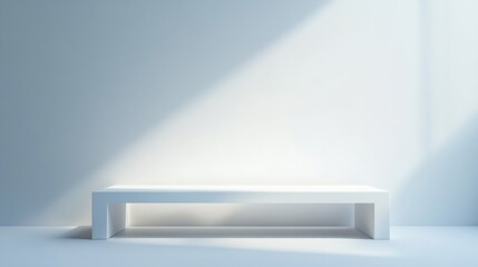 Poster - Empty white abstract table  platform with empty space for product placement and design solutions blank illuminated white background blank bright step platform white background : Generative AI
