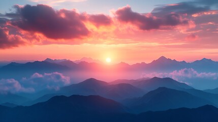 Wall Mural - landscape with mountains and sunset clouds : Generative AI