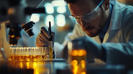 Aufkleber - Scientist conducting chemical research on microbes or bacteria in a modern laboratory closeup : Generative AI